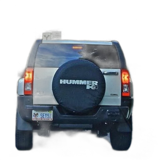 hummer, spare, tire, cover, parked, intersection, green, traffic transparent PNG cut-out
