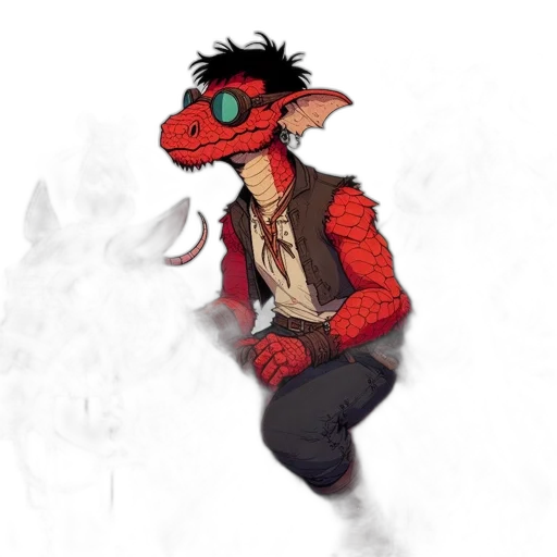 dragon, jacket, staff, mask, concept art, fantasy art, pixel art, comic book art transparent PNG cut-out