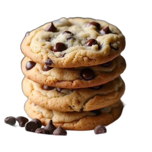 food, photorealistic, 3d render, stack, chocolate, chip, cookies, visible transparent PNG cut-out