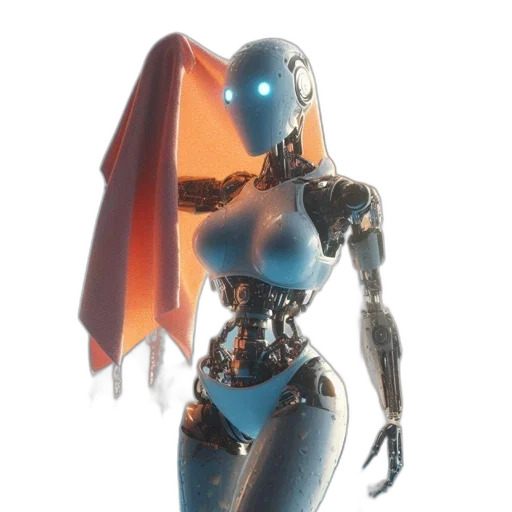 robot, dress, weapon, jewelry, concept art, 3d render, cyberpunk, comic book art transparent PNG cut-out