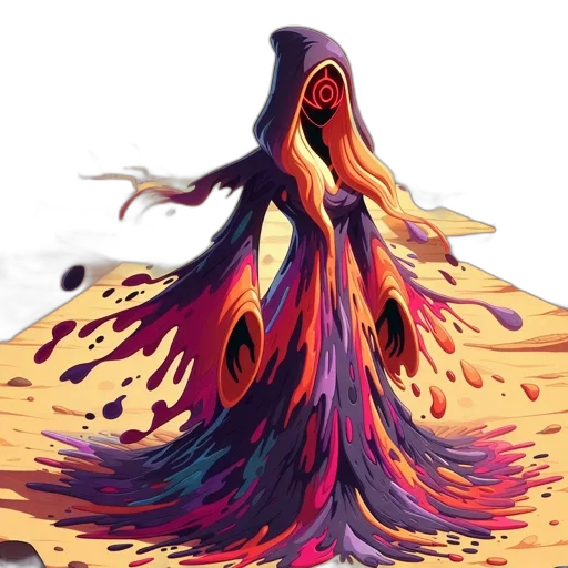 dress, hair, creature, mask, concept art, fantasy art, pixel art, comic book art transparent PNG cut-out
