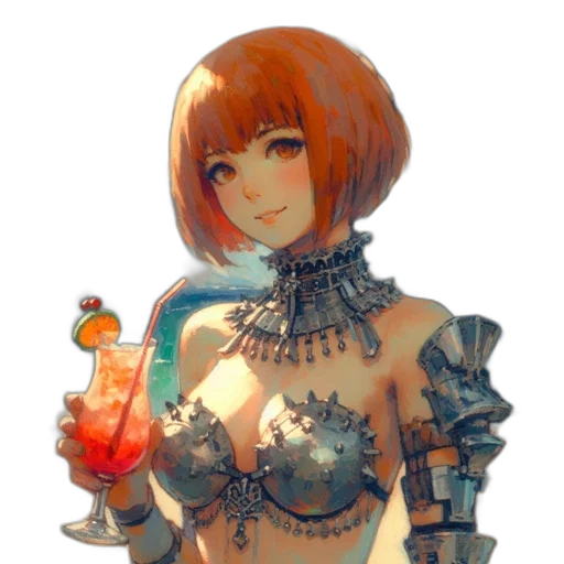 bottle, dress, robot, weapon, fantasy art, concept art, pixel art, cyberpunk transparent PNG cut-out