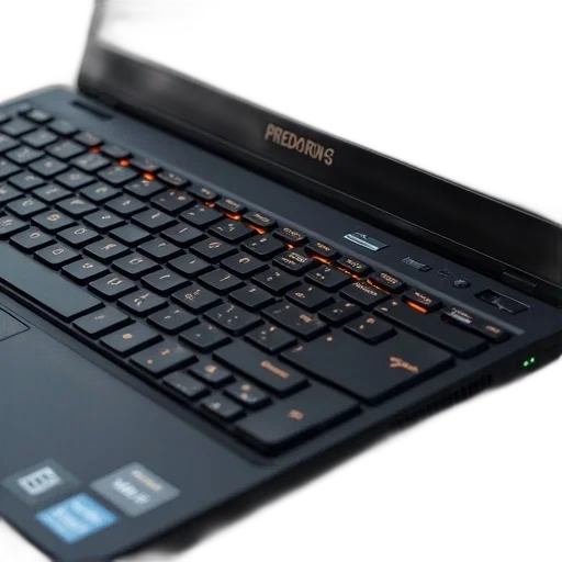 3d render, close-up, laptop, keyboard, predator, logo, various, function transparent PNG cut-out