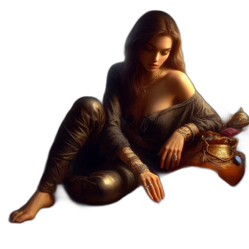 jewelry, fantasy art, concept art, photorealistic, oil painting, fire, golden, woman transparent PNG cut-out