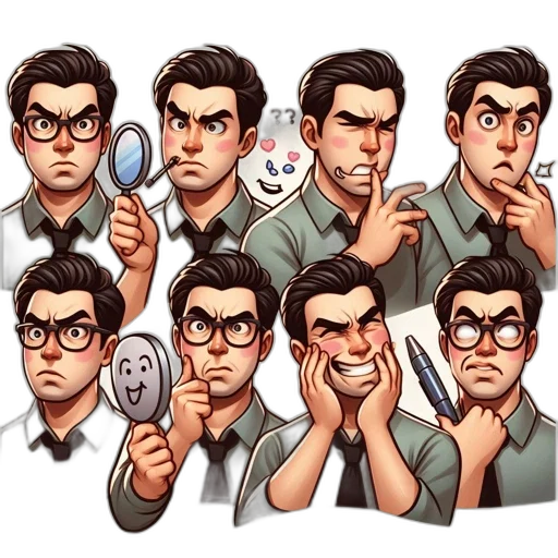 mask, face, cartoon, comic book art, concept art, pixel art, array, nine transparent PNG cut-out