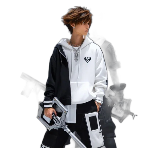 jacket, staff, concept art, photorealistic, 3d render, cyberpunk, monochrome, individual transparent PNG cut-out
