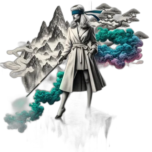 jacket, umbrella, staff, dress, concept art, fantasy art, watercolor, vaporwave transparent PNG cut-out
