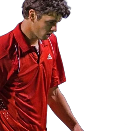 tennis, player, red, adidas, shirt, prepares, serve, blue transparent PNG cut-out