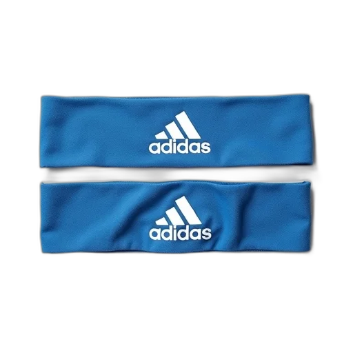 two, identical, blue, adidas, headbands, displayed, side, against transparent PNG cut-out