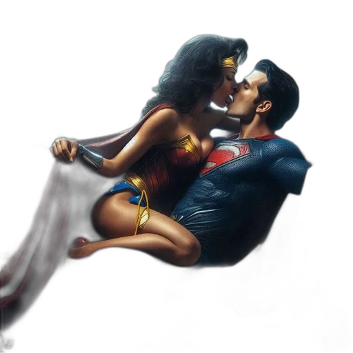 comic book art, concept art, fantasy art, photorealistic, superman, wonder, woman, share transparent PNG cut-out