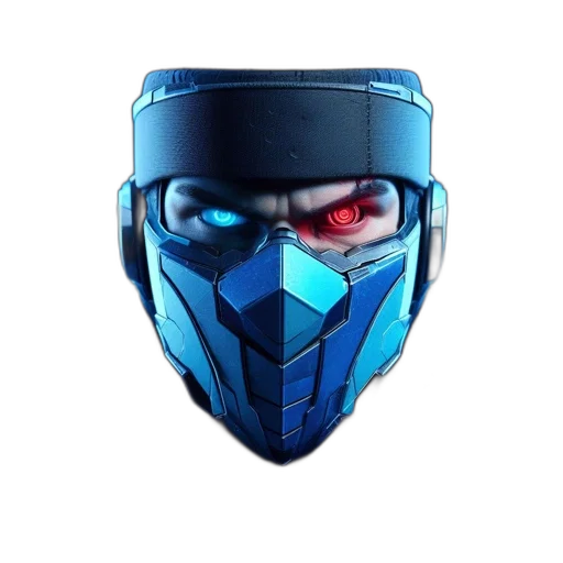 mask, robot, face, concept art, cyberpunk, 3d render, pixel art, blue transparent PNG cut-out