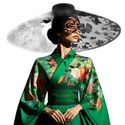 umbrella, hat, mask, dress, photorealistic, concept art, 3d render, fantasy art transparent PNG cut-out