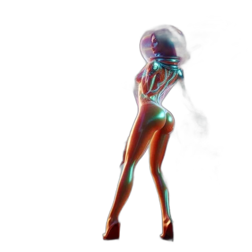 dress, robot, creature, mask, concept art, 3d render, cyberpunk, vaporwave transparent PNG cut-out