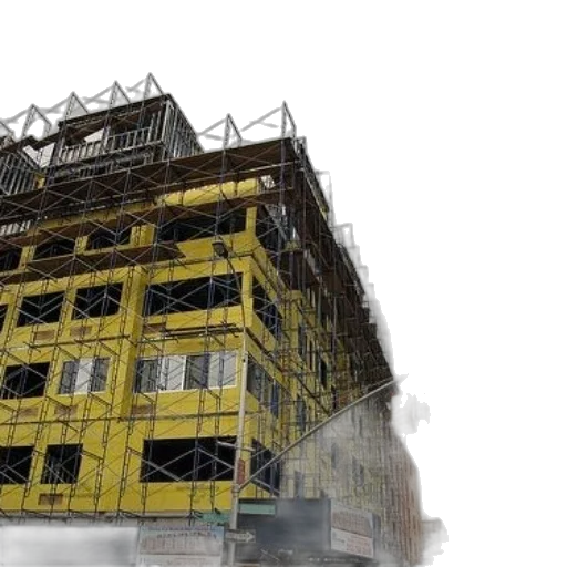 building, 3d render, photorealistic, concept art, construction, site, scaffolding, yellow transparent PNG cut-out