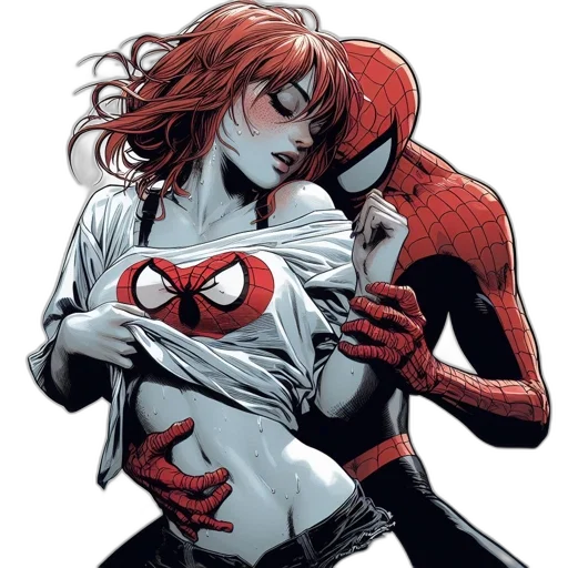 comic book art, concept art, red, illustration, iconic, couple, marvel, universe transparent PNG cut-out