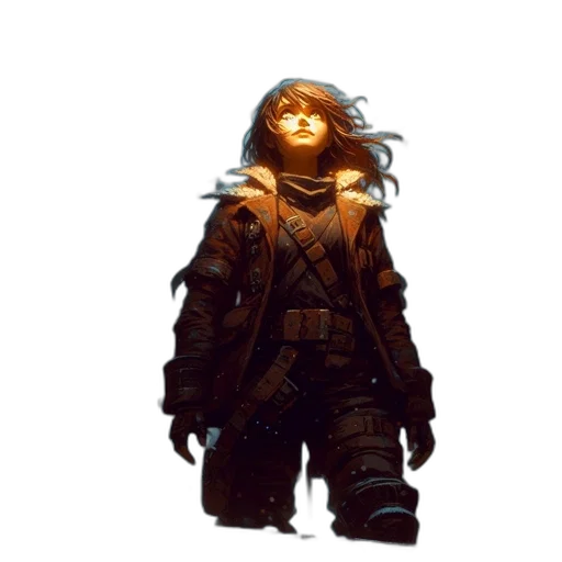 jacket, face, staff, weapon, concept art, fantasy art, pixel art, comic book art transparent PNG cut-out