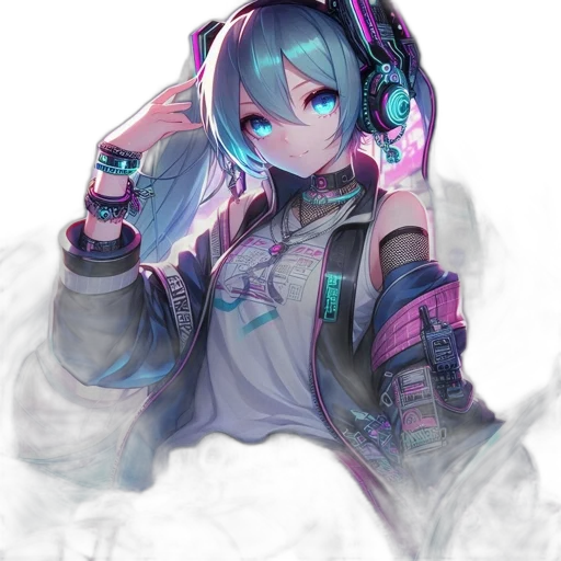 robot, jacket, weapon, face, cyberpunk, anime, vaporwave, pixel art transparent PNG cut-out