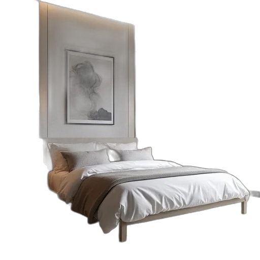 furniture, photorealistic, 3d render, earth tones, monochrome, contemporary, bedroom, design transparent PNG cut-out