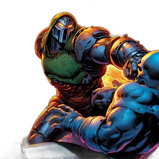 comic book art, concept art, intense, scene, features, imposing, armored, figure transparent PNG cut-out