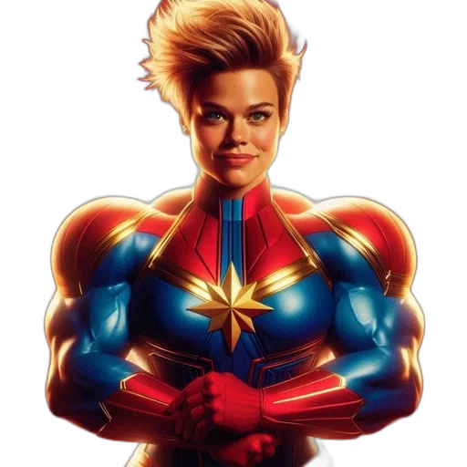 hair, comic book art, concept art, cartoon, 3d render, captain, marvel-like, character transparent PNG cut-out