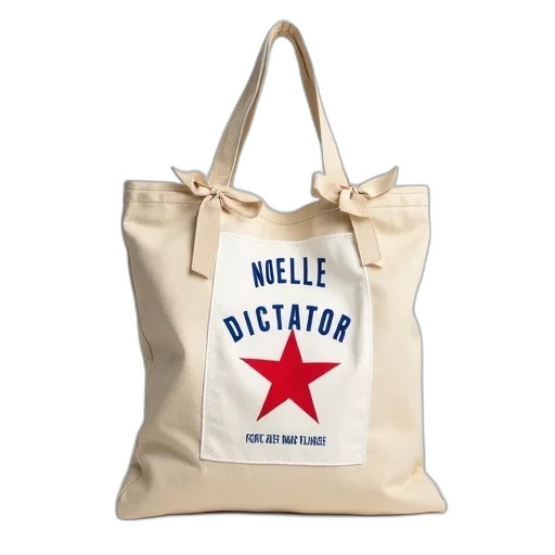 beige, canvas, tote, bag, white, label, featuring, text transparent PNG cut-out