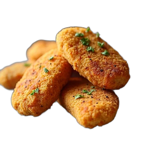 food, weapon, photorealistic, 3d render, plate, golden-brown, crispy, breaded transparent PNG cut-out