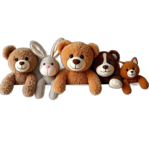 staff, collection, various, stuffed, animals, displayed, wall, include transparent PNG cut-out