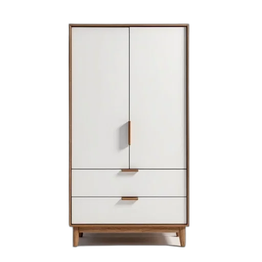 furniture, sleek, modern, white, brown, wooden, cabinet, two transparent PNG cut-out