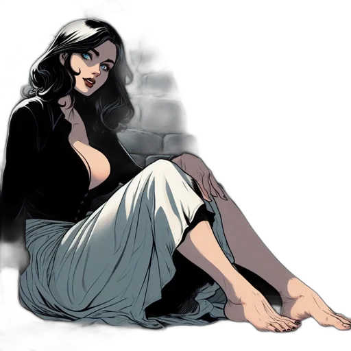 dress, comic book art, concept art, cartoon, fantasy art, monochrome, dark, earth tones transparent PNG cut-out