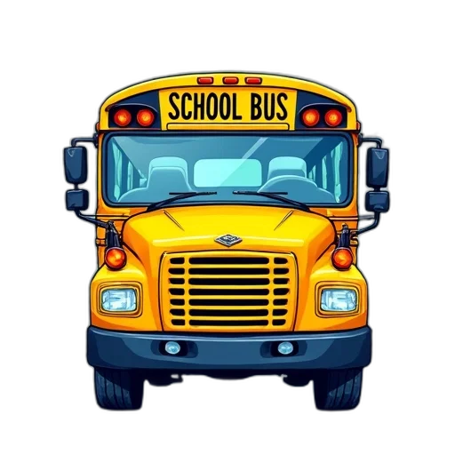 stylized, illustration, yellow, school, bus, word, written, top transparent PNG cut-out