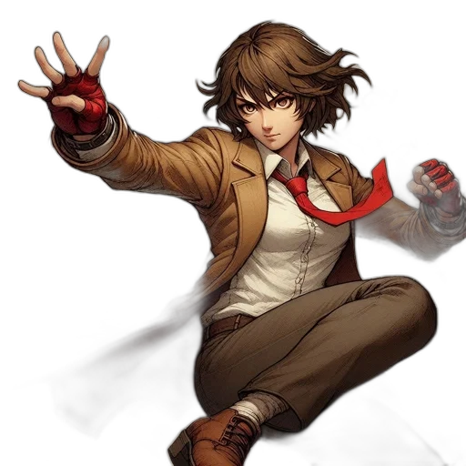 jacket, weapon, staff, concept art, pixel art, comic book art, anime, red transparent PNG cut-out