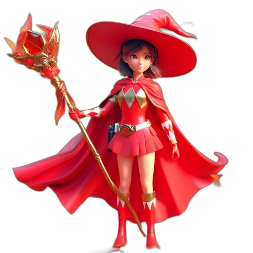 staff, 3d render, concept art, fantasy art, red, animated, female, character transparent PNG cut-out