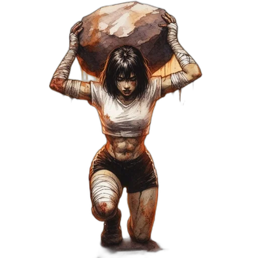 weapon, hair, food, concept art, fantasy art, comic book art, pixel art, earth tones transparent PNG cut-out