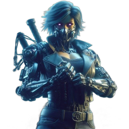 robot, weapon, mask, face, cyberpunk, concept art, 3d render, comic book art transparent PNG cut-out