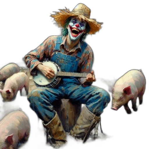 animal, mask, creature, concept art, clown-like, figure, plays, banjo transparent PNG cut-out
