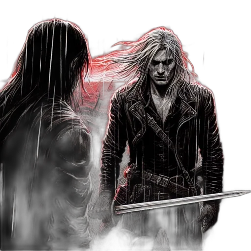 sword, comic book art, concept art, fantasy art, photorealistic, fire, fog, rain transparent PNG cut-out