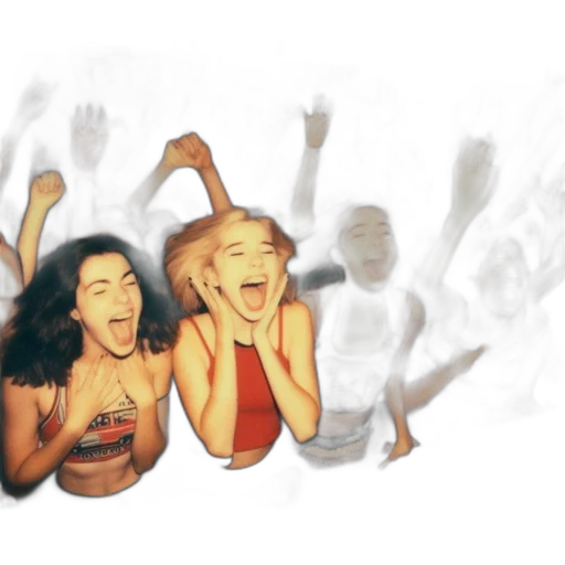 concept art, outer space, underwater, jubilant, crowd, young, women, some transparent PNG cut-out