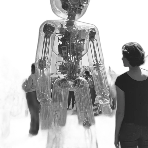 robot, dress, mask, bottle, concept art, 3d render, cyberpunk, outer space transparent PNG cut-out