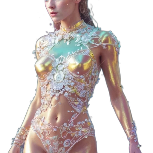 dress, jewelry, robot, concept art, 3d render, cyberpunk, fantasy art, outer space transparent PNG cut-out