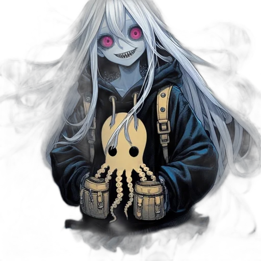 mask, jacket, creature, face, concept art, fantasy art, watercolor, pixel art transparent PNG cut-out