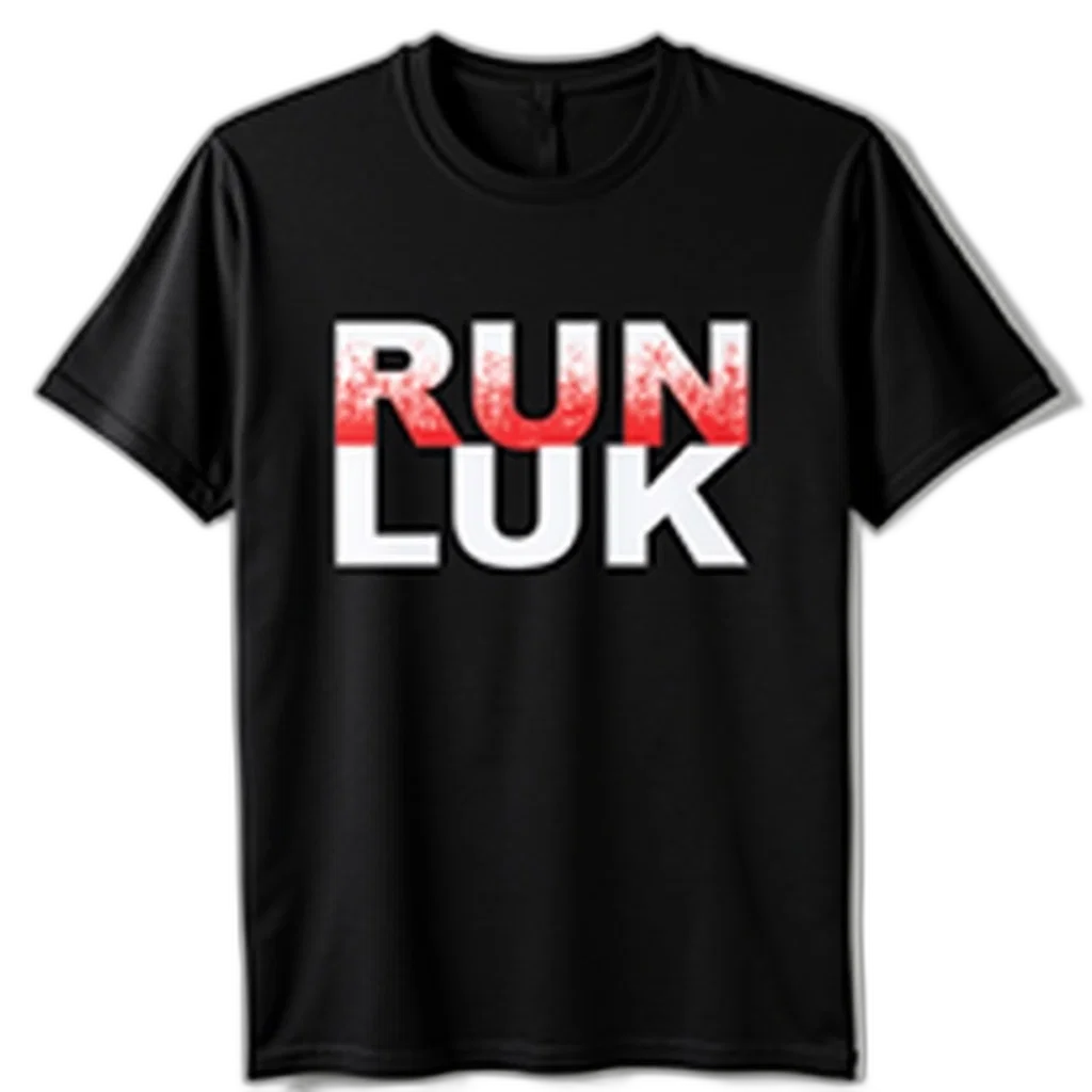 3d render, black, t-shirt, text, run, luk, white, red transparent PNG cut-out