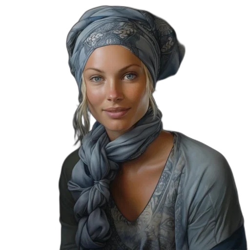 hat, jewelry, face, dress, photorealistic, oil painting, fantasy art, 3d render transparent PNG cut-out