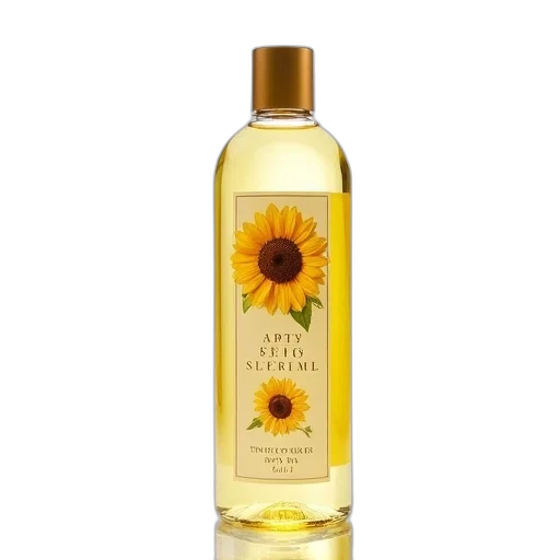 bottle, sunflower, body, oil, clear, label, golden, cap transparent PNG cut-out