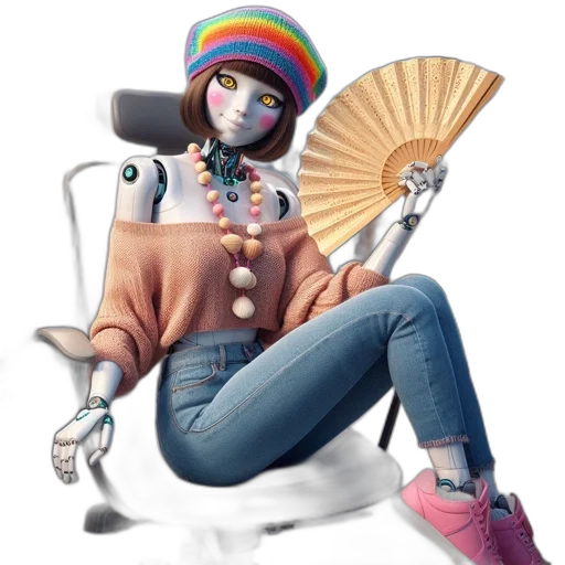 robot, furniture, hat, jewelry, concept art, fantasy art, 3d render, anime transparent PNG cut-out