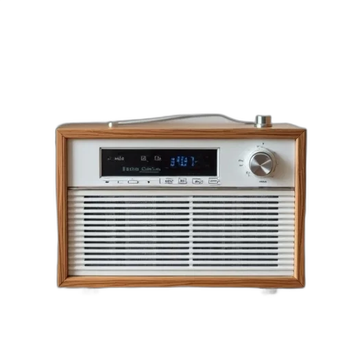 modern, white, silver, digital, radio, wooden, frame, display transparent PNG cut-out
