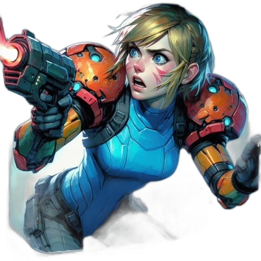robot, weapon, face, concept art, comic book art, cyberpunk, pixel art, blue transparent PNG cut-out
