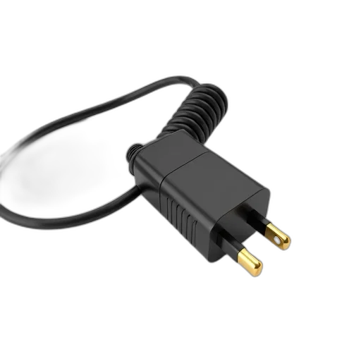 3d render, black, power, adapter, coiled, cord, gold, connector transparent PNG cut-out