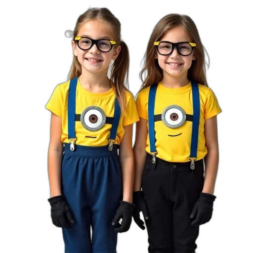 two, young, girls, standing, side, both, wearing, yellow transparent PNG cut-out