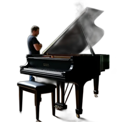 furniture, photorealistic, 3d render, concept art, black, grand, piano, closed transparent PNG cut-out