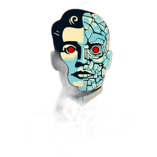 robot, mask, face, comic book art, 3d render, concept art, pixel art, blue transparent PNG cut-out